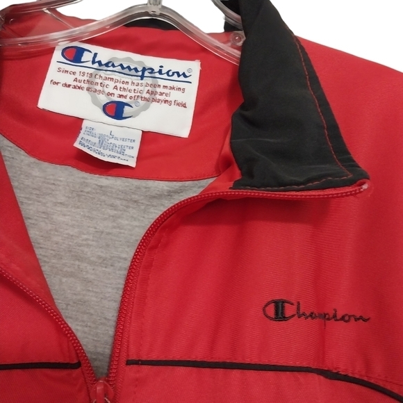 Champion Lined Red w Black Windbreaker Sz L - Picture 2 of 4